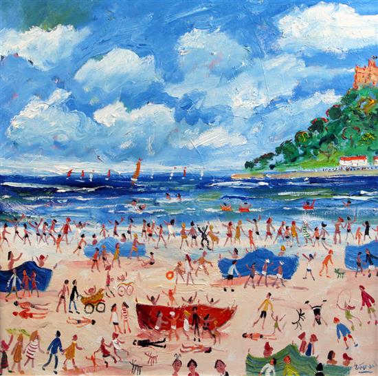 § Simeon Stafford (b.1956) Windbreaks by St Michaels Mount, 32 x 32in.